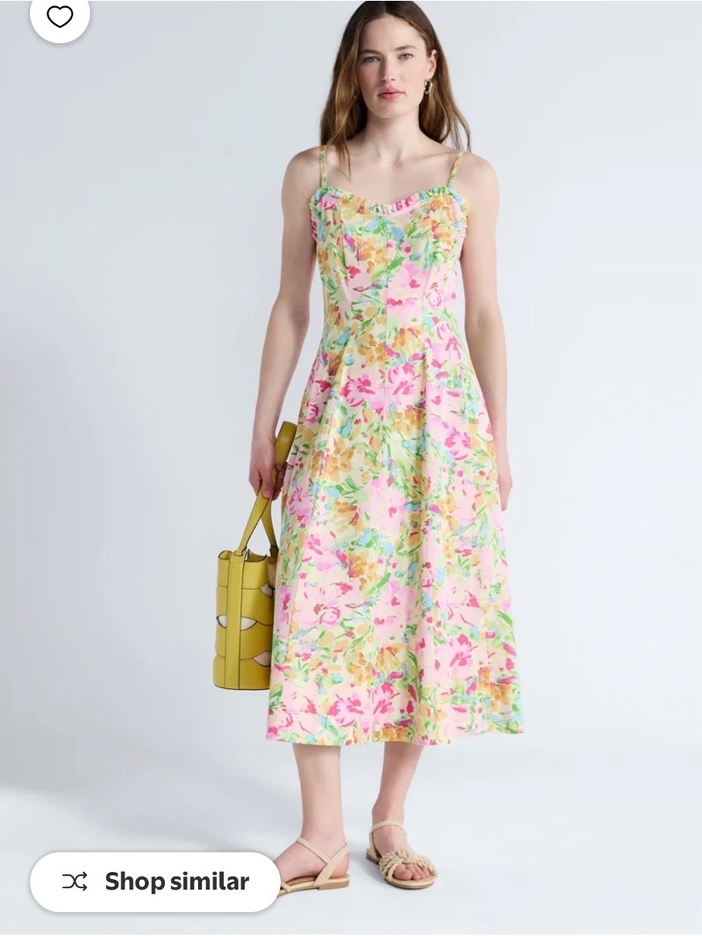Free assembly Floral Sweetheart Midi Dress with Spaghetti Straps - Pink & Yellow